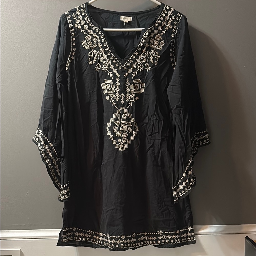 Black Kyla Sea Tunic with White Embroidery